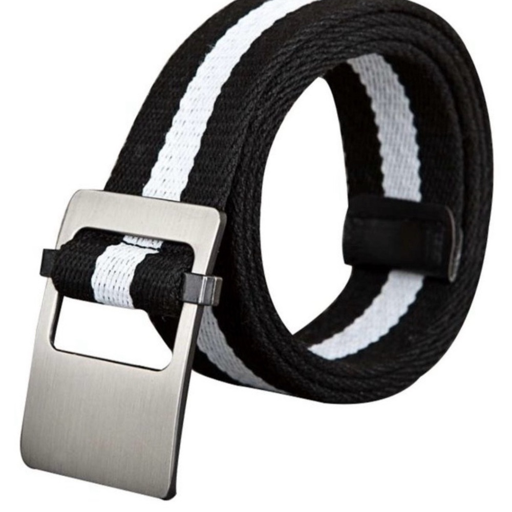 Black & White Canvas Webbing Belt with Metal Buckle